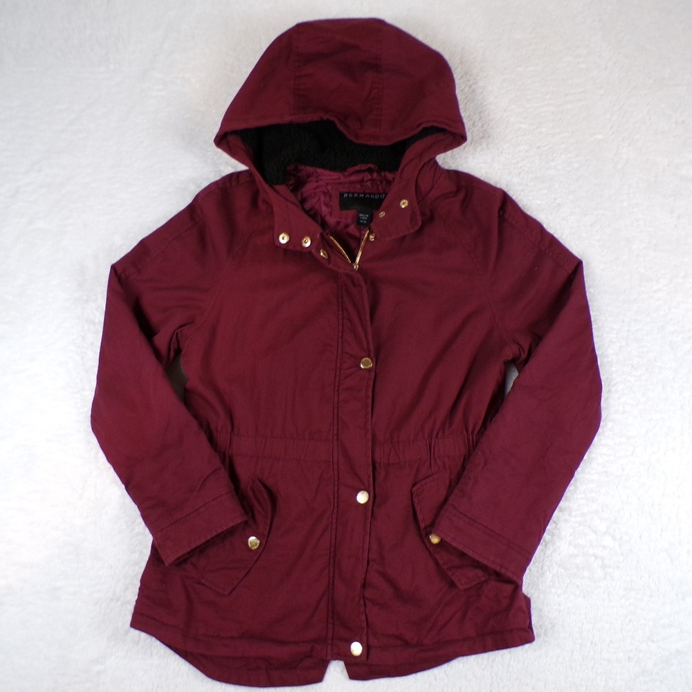 Bernardo Utility Parka Jacket, Inner Sherpa Lining Burgundy Youth Size 14/16 [L]